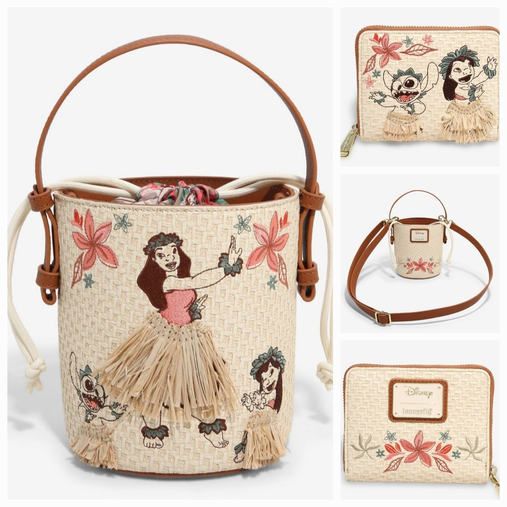NEW Loungefly Disney Lilo & Stitch Hula Floral Woven Crossbody Bag‎ & WALLET
